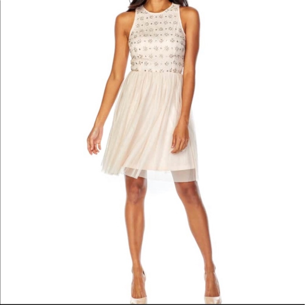 Skater Dress Pale Pink lace and beads with tulle